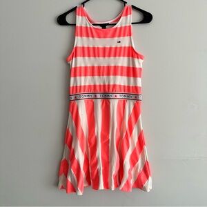 Tommy Hilfiger Girls Sleeveless Dress Pink & White Stripe - Size L (12-14)